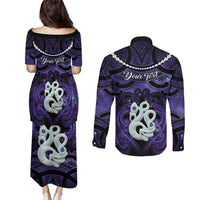 Personalised Maori Matariki Manaia Waiporoporo Couples Matching Puletasi and Long Sleeve Button Shirt Maori Kowhaiwhai Pattern Galaxy