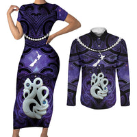 Personalised Maori Matariki Manaia Waiporoporo Couples Matching Short Sleeve Bodycon Dress and Long Sleeve Button Shirt Maori Kowhaiwhai Pattern Galaxy