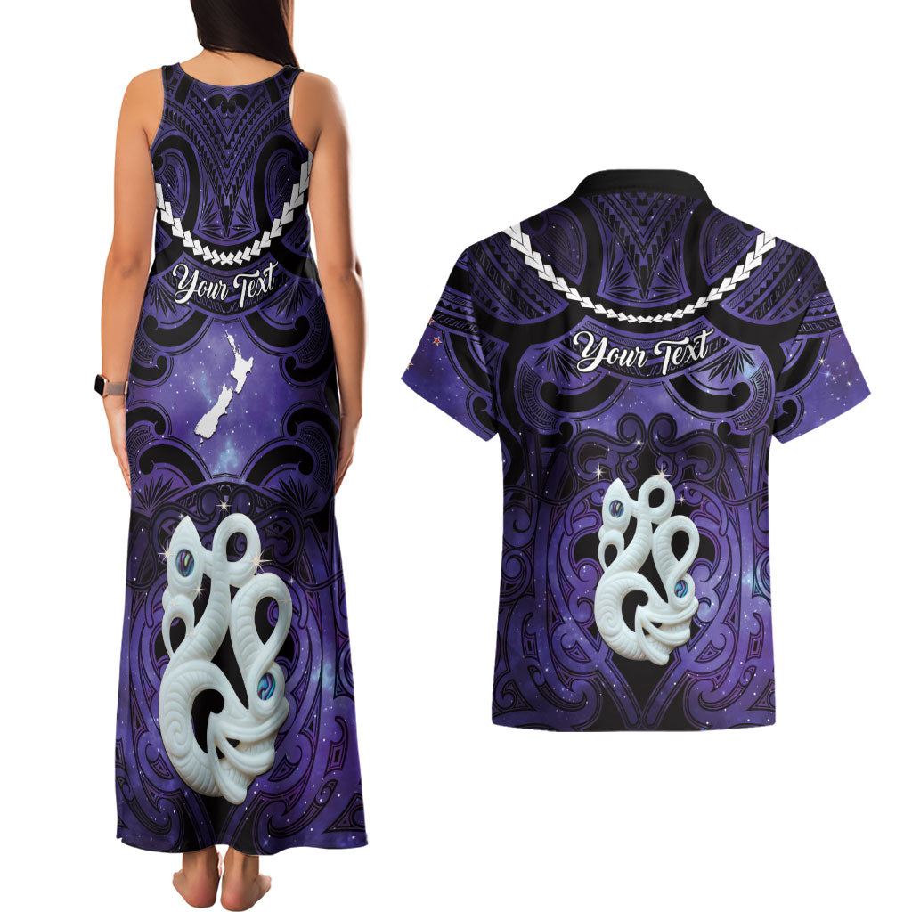 Personalised Maori Matariki Manaia Waiporoporo Couples Matching Tank Maxi Dress and Hawaiian Shirt Maori Kowhaiwhai Pattern Galaxy LT01 - Polynesian Pride