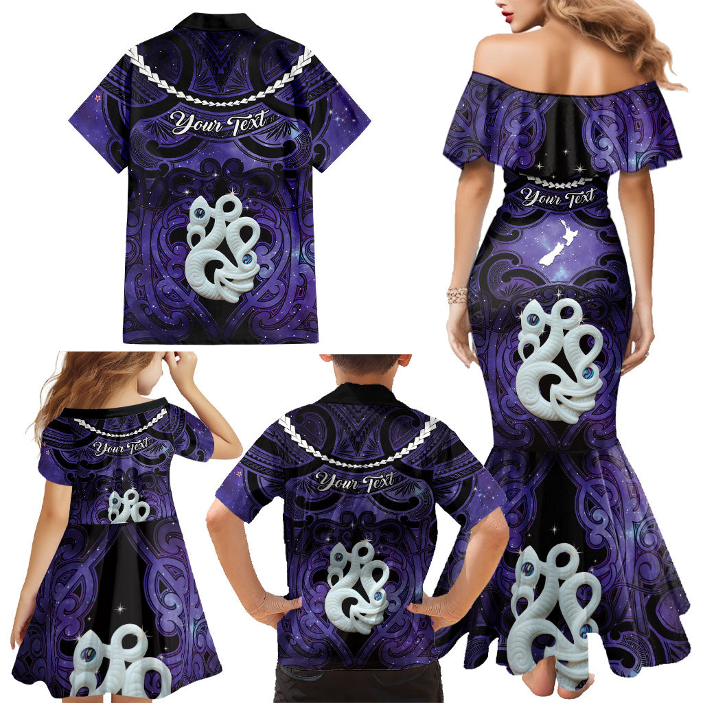 Personalised Maori Matariki Manaia Waiporoporo Family Matching Mermaid Dress and Hawaiian Shirt Maori Kowhaiwhai Pattern Galaxy LT01 - Polynesian Pride