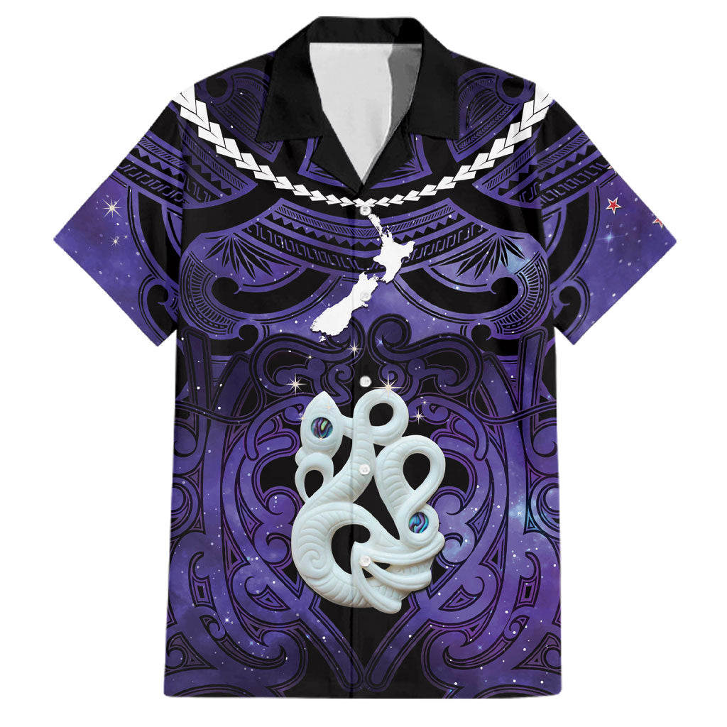 Personalised Maori Matariki Manaia Waiporoporo Family Matching Mermaid Dress and Hawaiian Shirt Maori Kowhaiwhai Pattern Galaxy LT01 Dad's Shirt - Short Sleeve Purple - Polynesian Pride