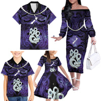 Personalised Maori Matariki Manaia Waiporoporo Family Matching Off The Shoulder Long Sleeve Dress and Hawaiian Shirt Maori Kowhaiwhai Pattern Galaxy LT01 - Polynesian Pride