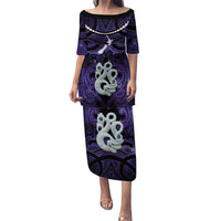 Personalised Maori Matariki Manaia Waiporoporo Family Matching Puletasi and Hawaiian Shirt Maori Kowhaiwhai Pattern Galaxy LT01 Mom's Dress Purple - Polynesian Pride
