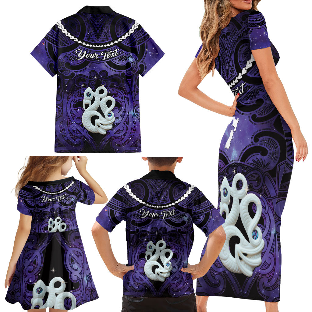 Personalised Maori Matariki Manaia Waiporoporo Family Matching Short Sleeve Bodycon Dress and Hawaiian Shirt Maori Kowhaiwhai Pattern Galaxy LT01 - Polynesian Pride