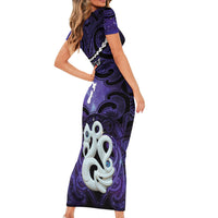 Personalised Maori Matariki Manaia Waiporoporo Family Matching Short Sleeve Bodycon Dress and Hawaiian Shirt Maori Kowhaiwhai Pattern Galaxy LT01 - Polynesian Pride