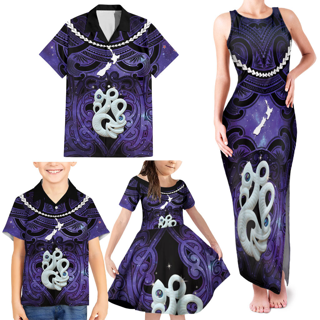 Personalised Maori Matariki Manaia Waiporoporo Family Matching Tank Maxi Dress and Hawaiian Shirt Maori Kowhaiwhai Pattern Galaxy LT01 - Polynesian Pride