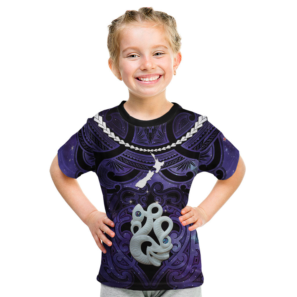 Personalised Maori Matariki Manaia Waiporoporo Kid T Shirt Maori Kowhaiwhai Pattern Galaxy