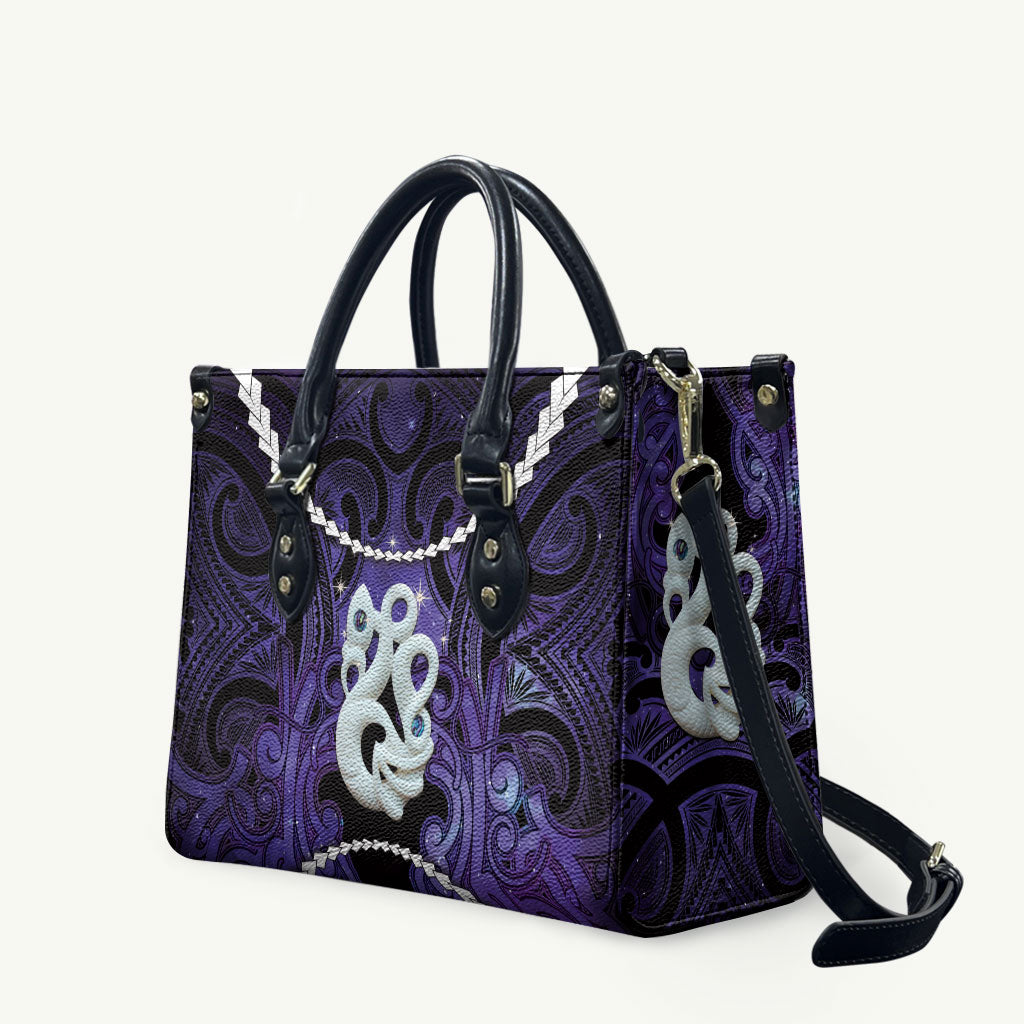Maori Matariki Manaia Waiporoporo Leather Bag Maori Kowhaiwhai Pattern Galaxy
