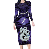 Personalised Maori Matariki Manaia Waiporoporo Long Sleeve Bodycon Dress Maori Kowhaiwhai Pattern Galaxy
