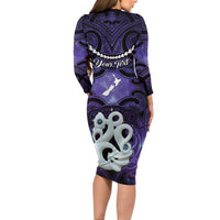 Personalised Maori Matariki Manaia Waiporoporo Long Sleeve Bodycon Dress Maori Kowhaiwhai Pattern Galaxy