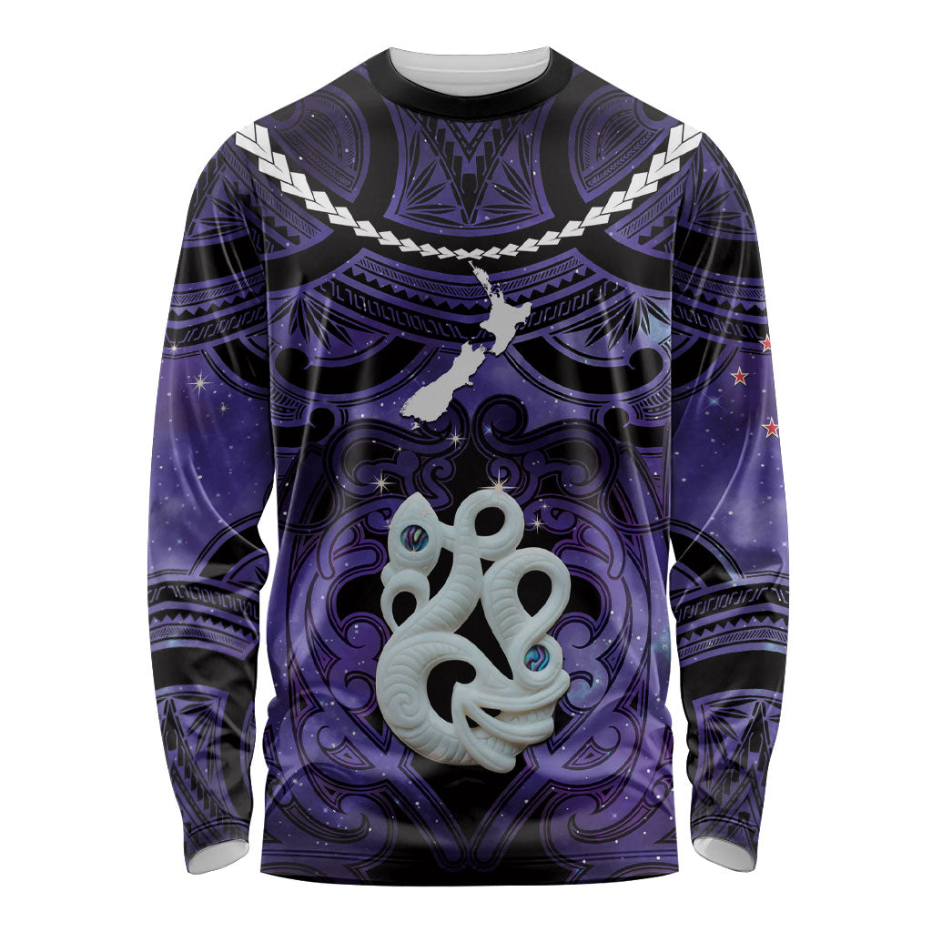 Personalised Maori Matariki Manaia Waiporoporo Long Sleeve Shirt Maori Kowhaiwhai Pattern Galaxy