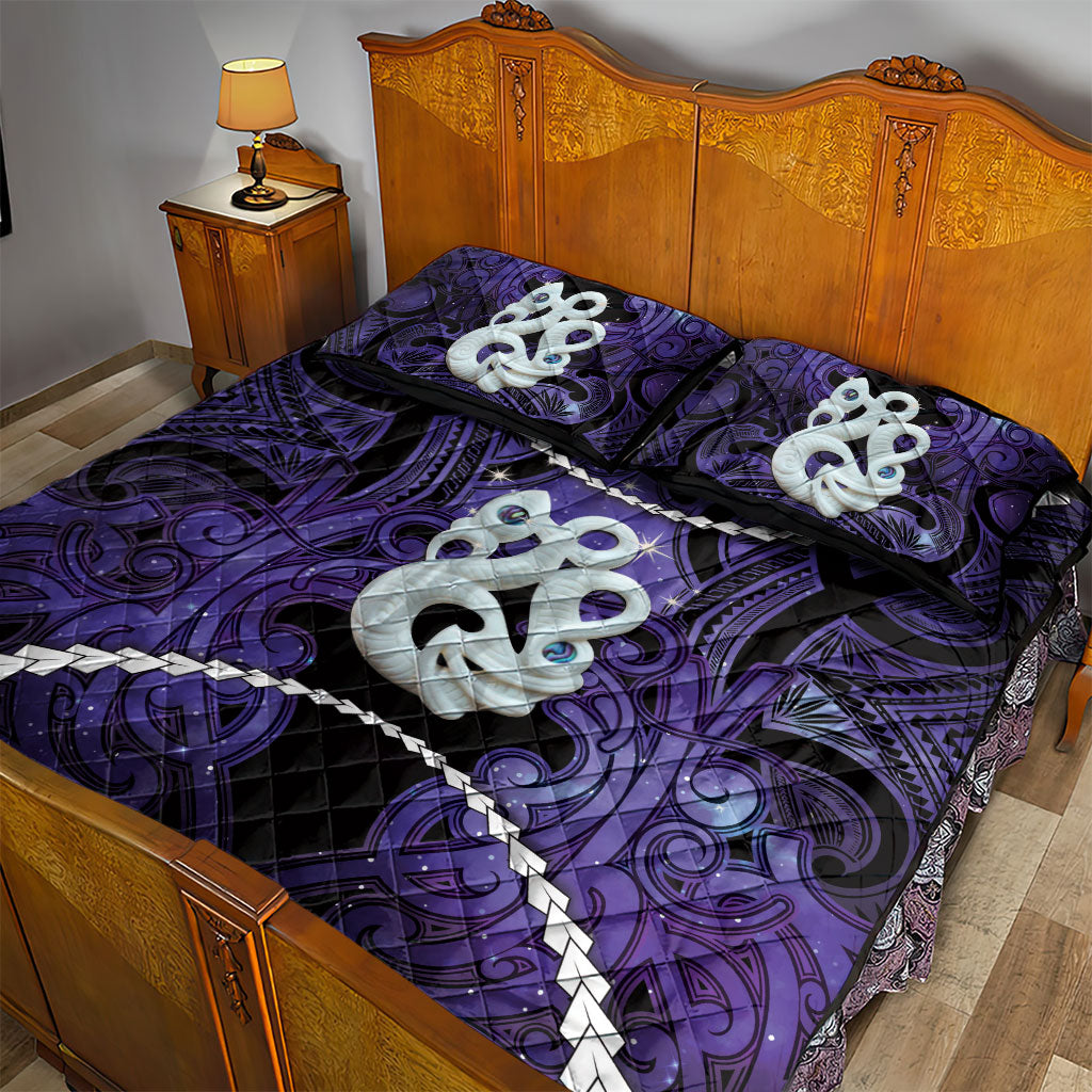Maori Matariki Manaia Waiporoporo Quilt Bed Set Maori Kowhaiwhai Pattern Galaxy