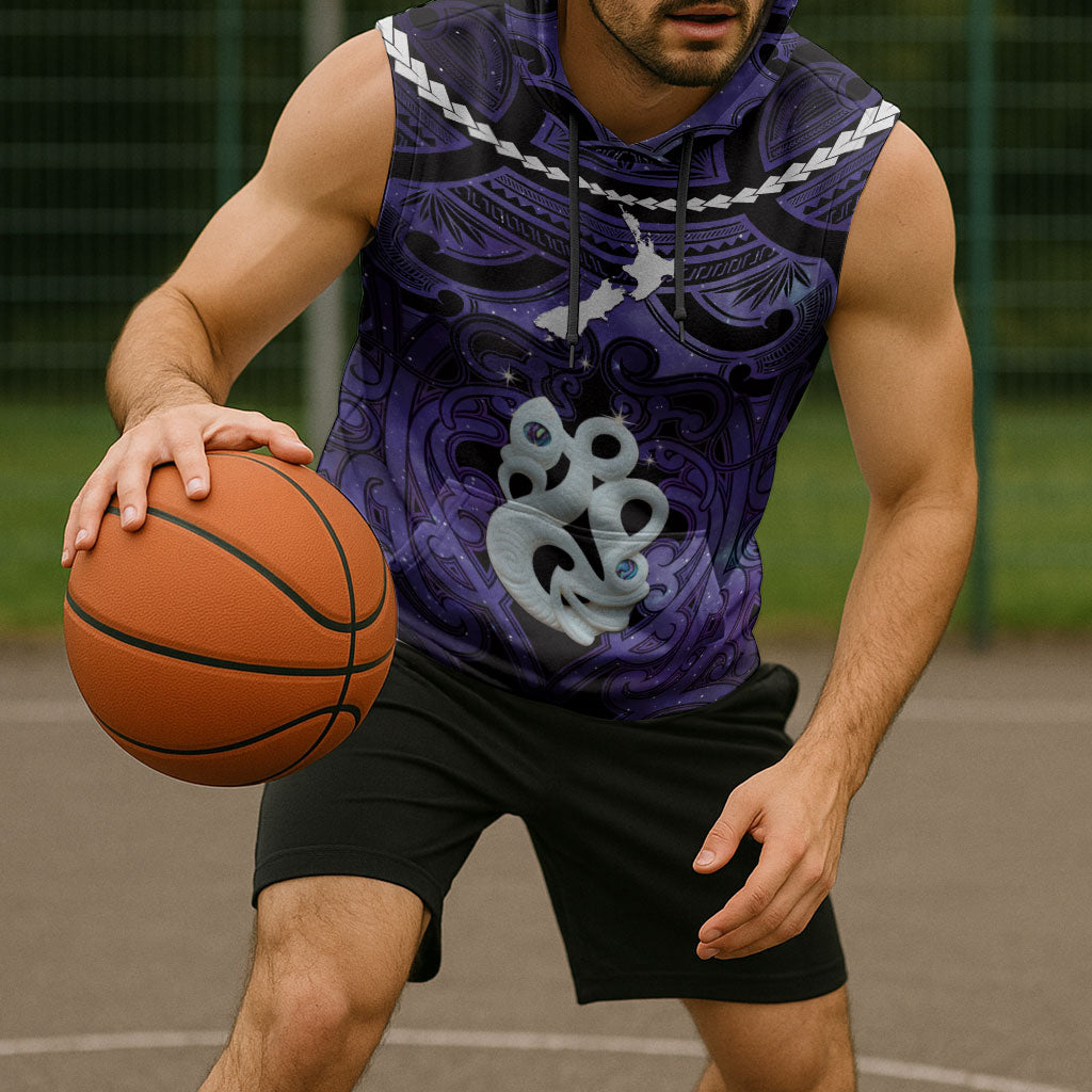 Personalised Maori Matariki Manaia Waiporoporo Sleeveless Hoodie Maori Kowhaiwhai Pattern Galaxy