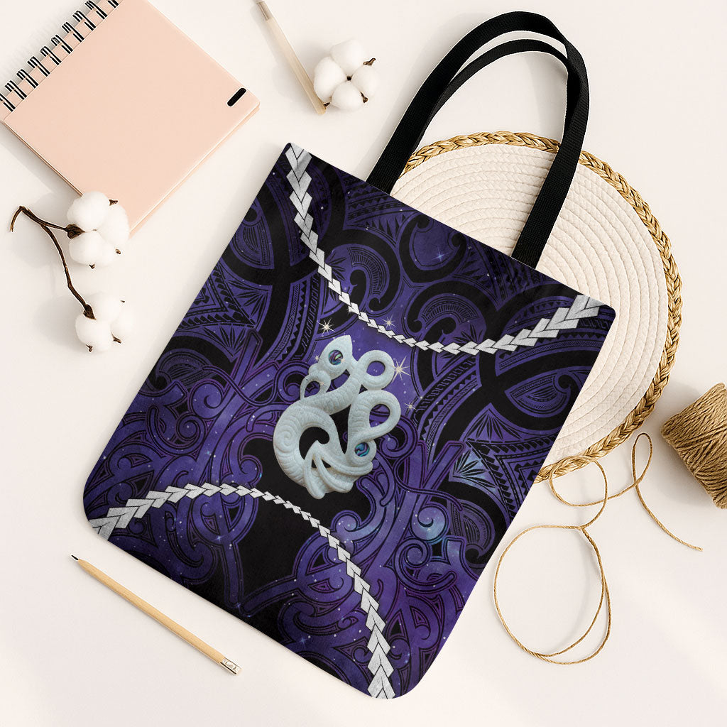 Maori Matariki Manaia Waiporoporo Tote Bag Maori Kowhaiwhai Pattern Galaxy