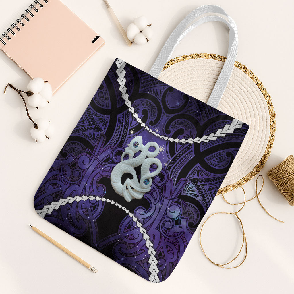 Maori Matariki Manaia Waiporoporo Tote Bag Maori Kowhaiwhai Pattern Galaxy