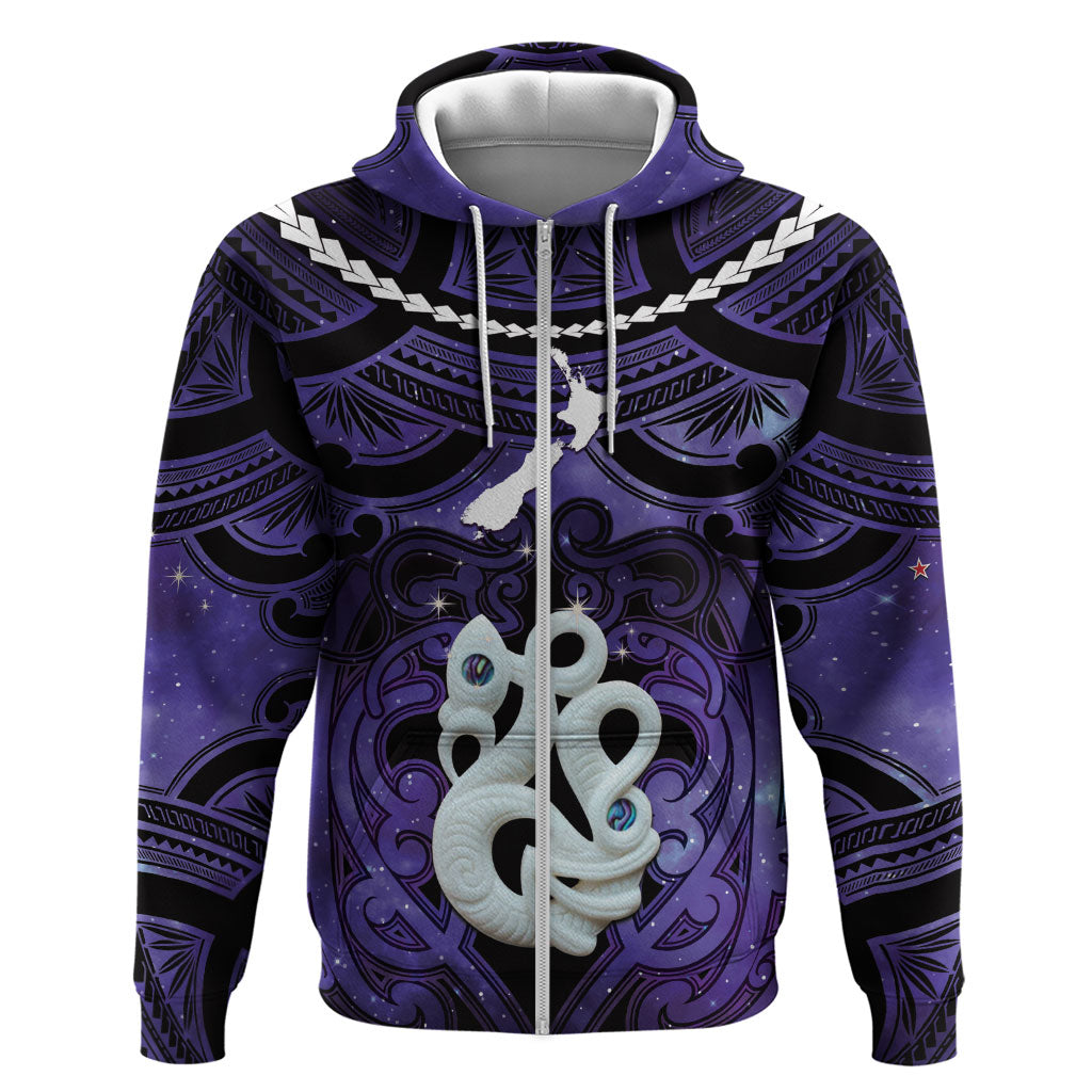Personalised Maori Matariki Manaia Waiporoporo Zip Hoodie Maori Kowhaiwhai Pattern Galaxy
