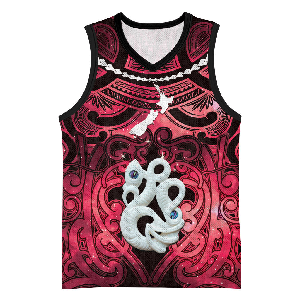 Personalised Maori Matariki Manaia Whero Basketball Jersey Maori Kowhaiwhai Pattern Galaxy