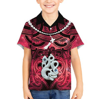 Personalised Maori Matariki Manaia Whero Family Matching Off Shoulder Maxi Dress and Hawaiian Shirt Maori Kowhaiwhai Pattern Galaxy LT01 Son's Shirt Red - Polynesian Pride