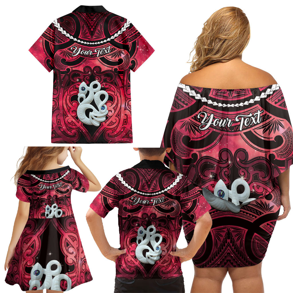 Personalised Maori Matariki Manaia Whero Family Matching Off Shoulder Short Dress and Hawaiian Shirt Maori Kowhaiwhai Pattern Galaxy LT01 - Polynesian Pride