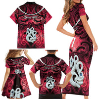 Personalised Maori Matariki Manaia Whero Family Matching Short Sleeve Bodycon Dress and Hawaiian Shirt Maori Kowhaiwhai Pattern Galaxy LT01 - Polynesian Pride