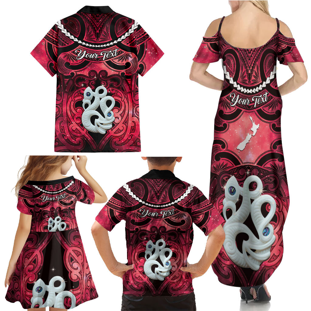 Personalised Maori Matariki Manaia Whero Family Matching Summer Maxi Dress and Hawaiian Shirt Maori Kowhaiwhai Pattern Galaxy LT01 - Polynesian Pride