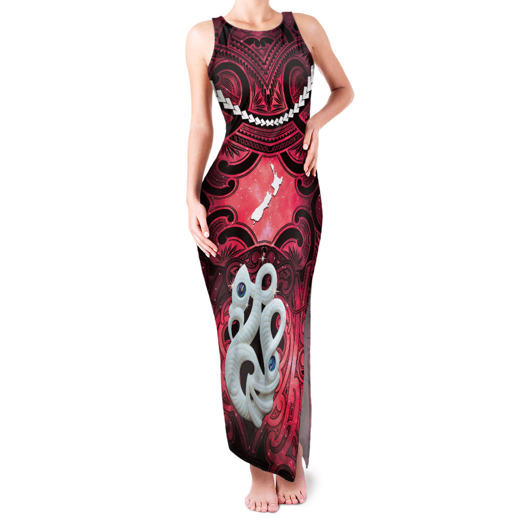 Personalised Maori Matariki Manaia Whero Family Matching Tank Maxi Dress and Hawaiian Shirt Maori Kowhaiwhai Pattern Galaxy LT01 Mom's Dress Red - Polynesian Pride