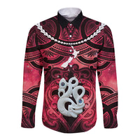 Personalised Maori Matariki Manaia Whero Long Sleeve Button Shirt Maori Kowhaiwhai Pattern Galaxy