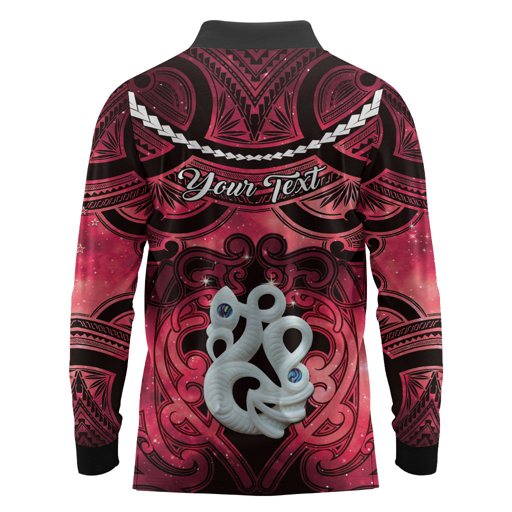 Personalised Maori Matariki Manaia Whero Long Sleeve Polo Shirt Maori Kowhaiwhai Pattern Galaxy