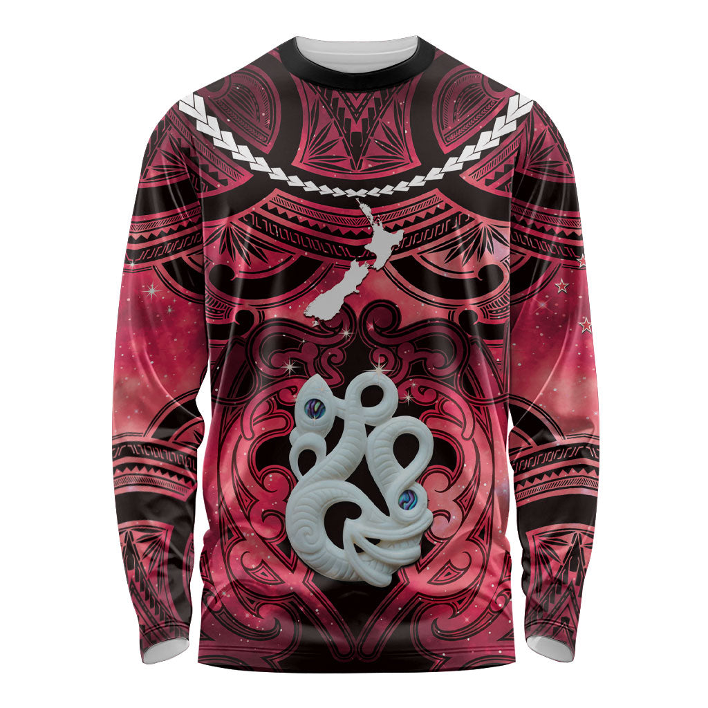 Personalised Maori Matariki Manaia Whero Long Sleeve Shirt Maori Kowhaiwhai Pattern Galaxy