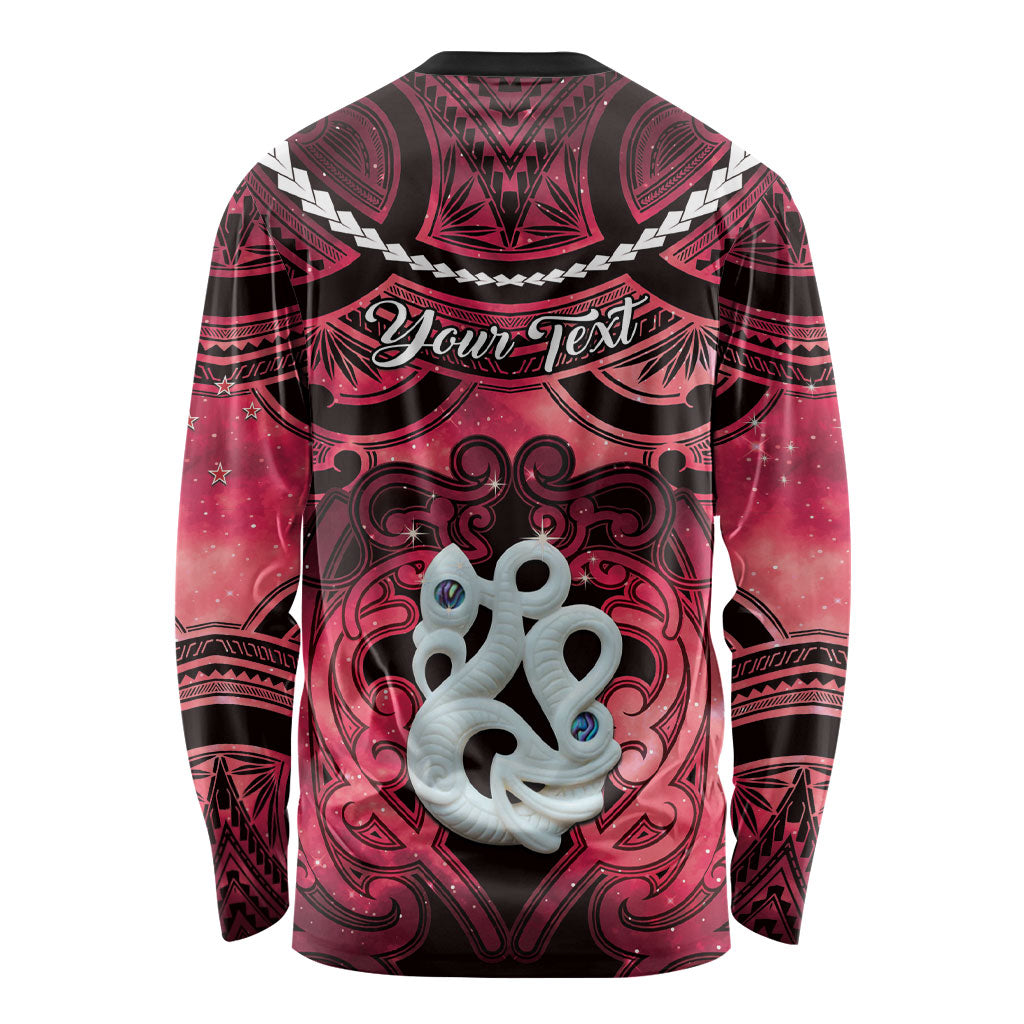 Personalised Maori Matariki Manaia Whero Long Sleeve Shirt Maori Kowhaiwhai Pattern Galaxy