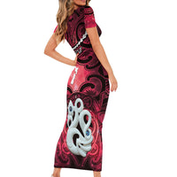 Personalised Maori Matariki Manaia Whero Short Sleeve Bodycon Dress Maori Kowhaiwhai Pattern Galaxy LT01 - Polynesian Pride