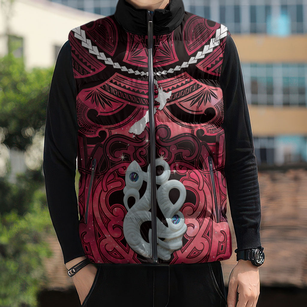Personalised Maori Matariki Manaia Whero Sleeveless Puffer Jacket Maori Kowhaiwhai Pattern Galaxy