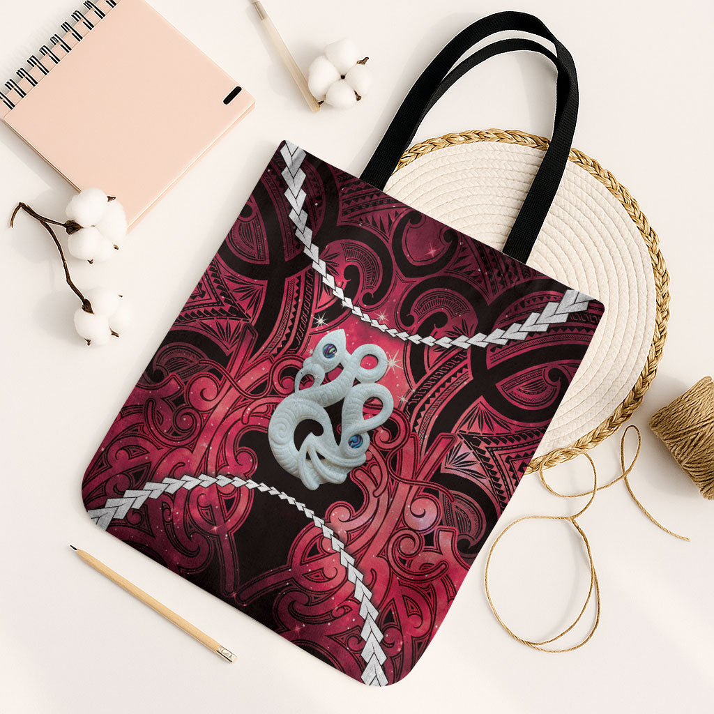 Maori Matariki Manaia Whero Tote Bag Maori Kowhaiwhai Pattern Galaxy