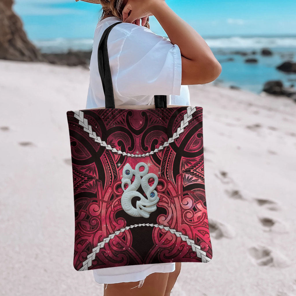 Maori Matariki Manaia Whero Tote Bag Maori Kowhaiwhai Pattern Galaxy