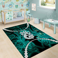 Maori Matariki Manaia Turquoise Area Rug Maori Kowhaiwhai Pattern Galaxy