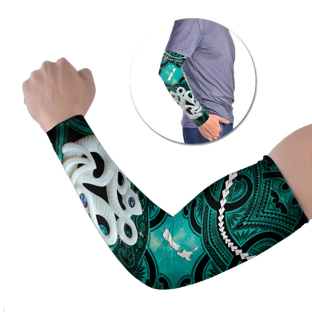 Personalised Maori Matariki Manaia Turquoise Arm Sleeves Maori Kowhaiwhai Pattern Galaxy