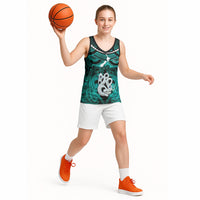 Personalised Maori Matariki Manaia Turquoise Basketball Jersey Maori Kowhaiwhai Pattern Galaxy LT01 - Polynesian Pride