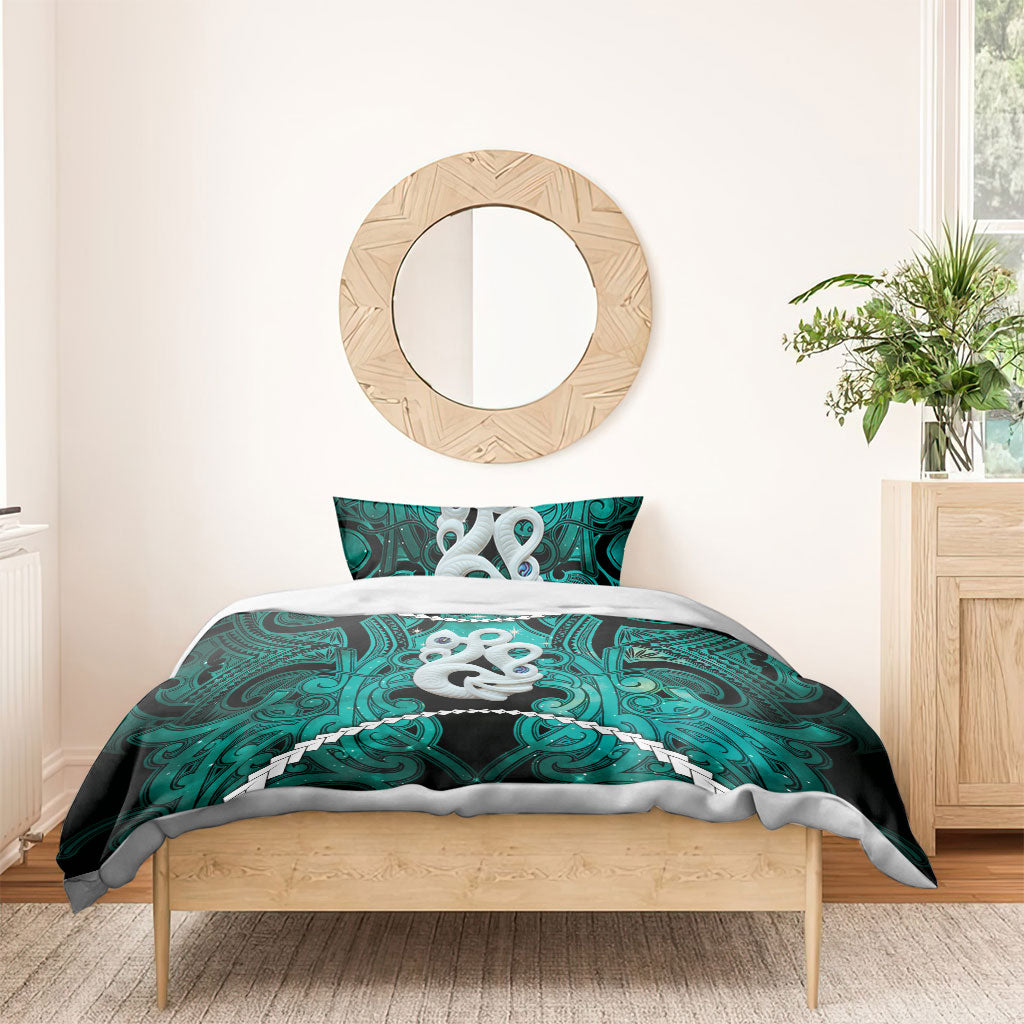 Maori Matariki Manaia Turquoise Bedding Set Maori Kowhaiwhai Pattern Galaxy
