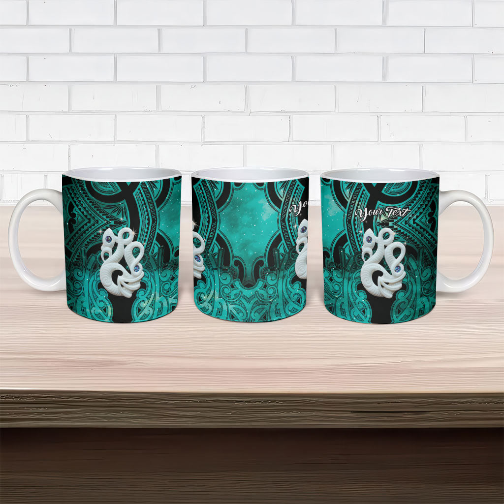 Personalised Maori Matariki Manaia Turquoise Ceramic Mug Maori Kowhaiwhai Pattern Galaxy