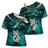 Personalised Maori Matariki Manaia Turquoise Cross Shoulder Shirt Maori Kowhaiwhai Pattern Galaxy