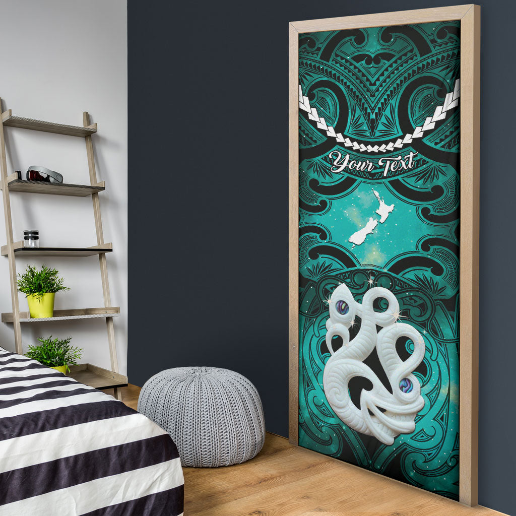 Personalised Maori Matariki Manaia Turquoise Door Cover Maori Kowhaiwhai Pattern Galaxy