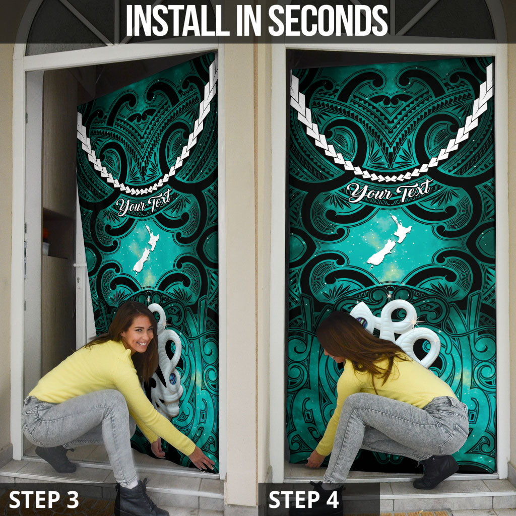 Personalised Maori Matariki Manaia Turquoise Door Cover Maori Kowhaiwhai Pattern Galaxy