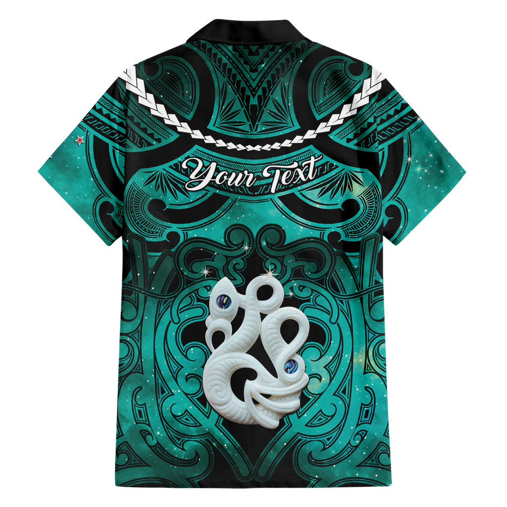 Personalised Maori Matariki Manaia Turquoise Family Matching Off Shoulder Short Dress and Hawaiian Shirt Maori Kowhaiwhai Pattern Galaxy LT01 - Polynesian Pride