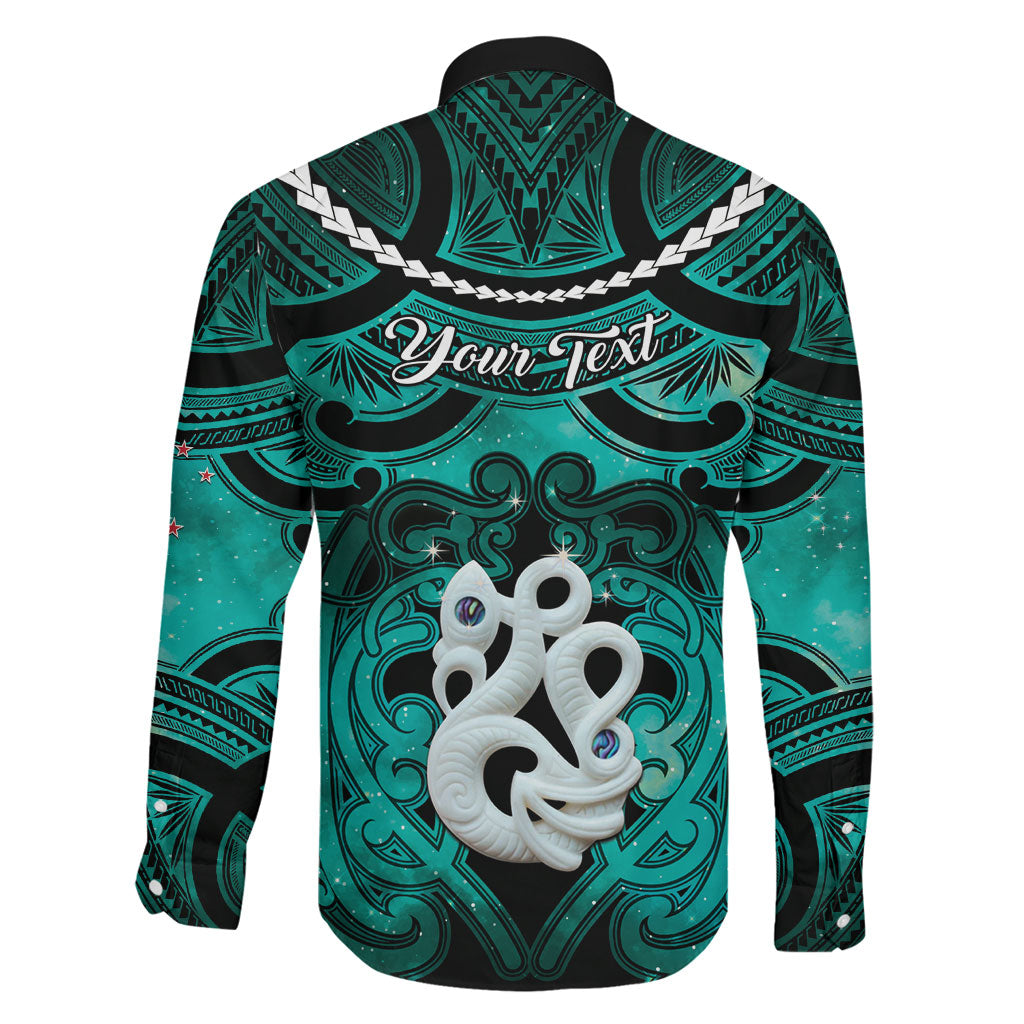 Personalised Maori Matariki Manaia Turquoise Family Matching Short Sleeve Bodycon Dress and Hawaiian Shirt Maori Kowhaiwhai Pattern Galaxy LT01 - Polynesian Pride