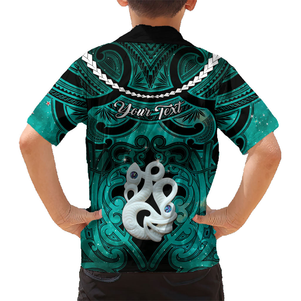 Personalised Maori Matariki Manaia Turquoise Family Matching Summer Maxi Dress and Hawaiian Shirt Maori Kowhaiwhai Pattern Galaxy LT01 - Polynesian Pride