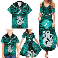 Personalised Maori Matariki Manaia Turquoise Family Matching Summer Maxi Dress and Hawaiian Shirt Maori Kowhaiwhai Pattern Galaxy LT01 - Polynesian Pride