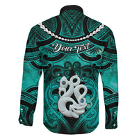Personalised Maori Matariki Manaia Turquoise Family Matching Summer Maxi Dress and Hawaiian Shirt Maori Kowhaiwhai Pattern Galaxy LT01 - Polynesian Pride