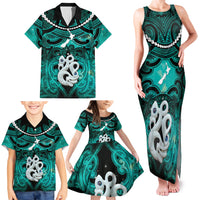 Personalised Maori Matariki Manaia Turquoise Family Matching Tank Maxi Dress and Hawaiian Shirt Maori Kowhaiwhai Pattern Galaxy LT01 - Polynesian Pride