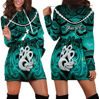 Personalised Maori Matariki Manaia Turquoise Hoodie Dress Maori Kowhaiwhai Pattern Galaxy
