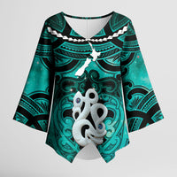 Personalised Maori Matariki Manaia Turquoise Kimono Sleeve Blouse Maori Kowhaiwhai Pattern Galaxy